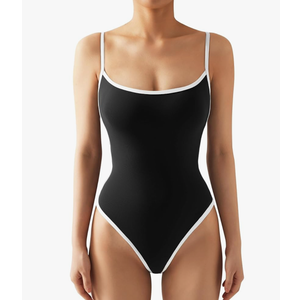 SUUKSESS Women Sexy Square Neck Thong Bodysuit Backless Cami Bodysuit Top (Size XL)