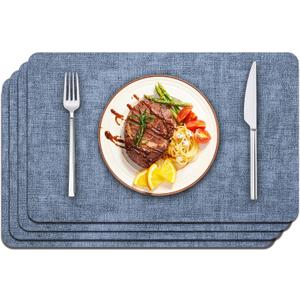 Maxpearl Faux Leather Placemats Set of 4, Waterproof - Wipe Clean - Heat Resistant - Anti Slip Dining Table Place Mats, Suitable for Indoor & Outdoor Use, 1712, Blue