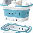 Fammart Portable Shower Caddy Tote Collapsible Plastic Basket with Handles, Foldable Storage Organizer for Bathroom, Kitchen, College Dorm, Gym, Travel & Camping, Blue