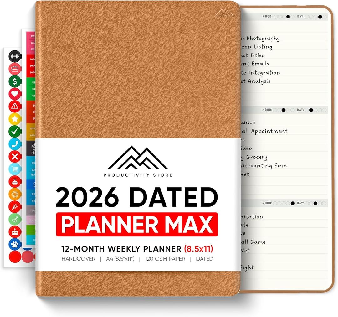 Dated, 2026 Planner, 8.5" x 11" - The Productivity Planner to Achieve Your 2026 Goals - Planner 2026-2027 by PRODUCTIVITY STORE (A4, BROWN)