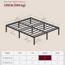 VASAGLE Queen Metal Bed Frame 14 Inches Tall, 1100 lb Weight Capacity, No Box Spring Needed, with Under-Bed Storage, Easy Setup, Heavy-Duty Platform Bed, Mattress Retainers, Matte Black URMB651BD02S