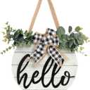 3D Hello Spring Wreaths for Front Door | White Horizontal Round Wreaths | Housewarming Gift | Farmhouse Wood Door Hanger for Home Decor Indoor and Outdoor, Classroom, Yard, Porch Decor