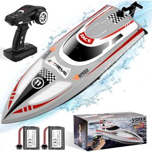 Remote Control Boat RC Boat for Pool & Lakes with Capsize Recovery 3 Speeds Cruise Control 2 Batteries 60Min 30+ KPH Racing Boats Pool Toys for Kids & Adults and Ideal Gifts for Kids (Gery)