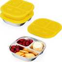 3 Pack Snack Containers,Lunch Box Containers,Food Grade Metal Base with a BPA Free Leakproof & Airtight Silicone Lid,Reusable Airtight Bento lunch Boxes, Kitchen Storage, Freezer (3 color) (Yellow)