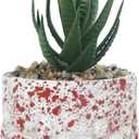 Rustic Cement Plant Pot, 4.53" Succulent Planters for Outdoor Plants, Cylinder Round Flower Pot for Succulent/Herbs/Violets, Wave Texture Design, Garden Balcony Decor, No Drainage Hole  White / Red 