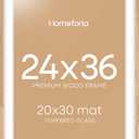 Homeforia 24x36 Poster Frame Wood, High End Natural Oak 24 x 36 Large Picture Frame with Mat 20 by 30, 24x36 Light Wooden Frames Matted to 20x30 Photo, 36x24 Frames, Tempered Glass, Wall Kit, Set of 1