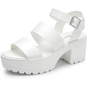 DREAM PAIRS Platform Heels for Women Lightweight Chunky Open Toe Stylish Comfortable Fisherman Sandals with Adjustable Ankle Strap 6.5 (White)