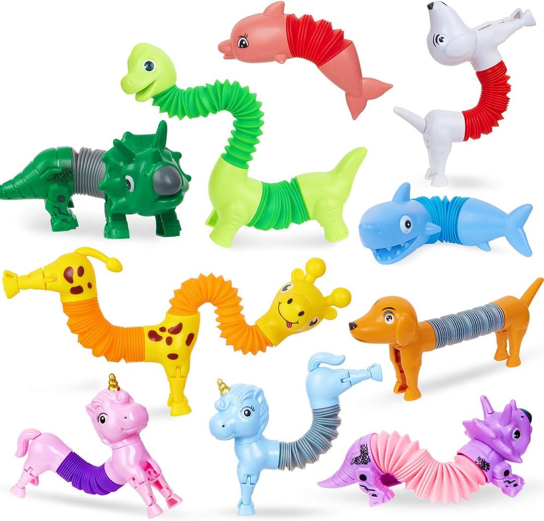 10PCS Animal Pop Tubes Fidget Toys, Sensory Stress Relief Toys for Autism, Goodie Bag Stuffers for Kids, Treasure Box Toys & Classroom Prizes, Party Favors for Kids 3-5