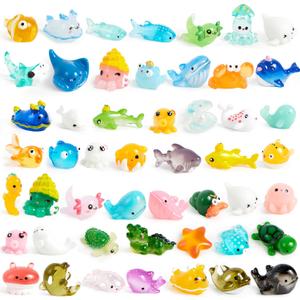 JOYIN 50 Pcs Mini Ocean Resin Animals Figures, Mini Sea Animals Figurines for Aquarium Ornaments Decorations, Cute Garden Accessories, Slime Charms for Crafts, DIY Miniature Scenes