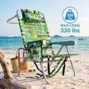 Backpack Beach Chair 330lbs, 5-Position Lay Flat with Cooler Bag | Palm leaves tropical design, heavy duty reclining sand chair for beach, poolside & outdoor vacation, padded headrest, Oversized