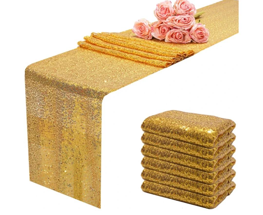 12x108 inch Gold Sequin Table Runner Sparkly Glitter Table Linens 6 Packs for Party Decorations Wedding Birthday Baby Shower Engagement Anniversary