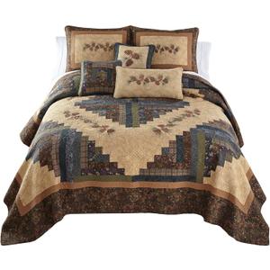 Donna Sharp Cotton Full/Queen Quilt - Cabin Raising Pine Cone Lodge Quilt with Colorful Patchwork - Fits Queen Size and Full Size Beds - Machine Washable