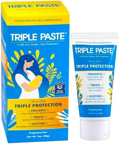 Triple Paste Diaper Rash Cream for Baby - 3 oz Tube – Zinc Oxide Ointment Treats, Soothes & Prevents Diaper Rash, Pediatrician-Recommended Hypoallergenic Formula, Baby Essentials for Daily & Overnight EXP. 2030/05