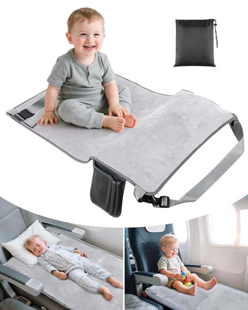 Toddler Airplane Bed, Portable Airplane Seat Extender Travel Bed for Kids, Soft Baby Plane Travel Essentials for Flying, Toddlers Long Flight Must Haves Footrest (31in*19in)