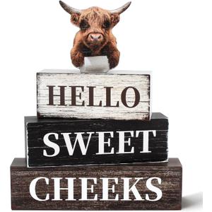 4 Pcs Highland Cow Bathroom Wooden Table Decor