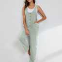 Yeokou Womens Overalls Linen Cotton Jumpsuits Loose Casual Jumpers with Pockets (Blue, L)