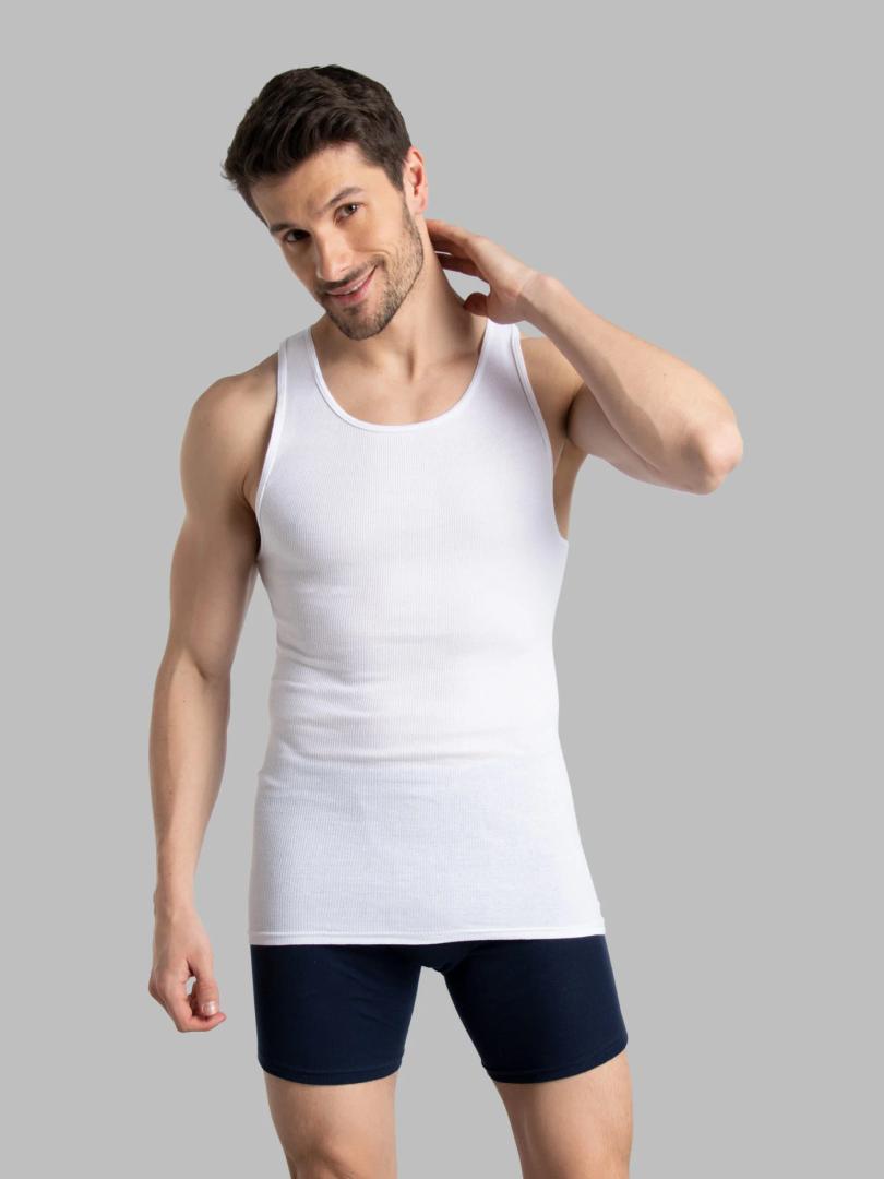 Fruit Of The Loom Mens Sleeveless Tank A-shirt, Tag Free & Moisture Wicking, Ribbed Stretch Fabric Underwear, 5 Pack - White, Medium US