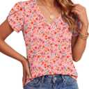 KIFOVEN Women’s Summer Tops Short Sleeve V Neck Floral Tee Loose Fit Tunic T Shirt Blouse (S)