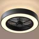 Enclosed Ceiling Fans with Lights Remote Control, Low Profile Ceiling Fan Light's Memory Mode, 3 Colors Dimmable LED 6 Speeds, 20 inches, Timing Reversible Blades - Black
