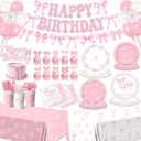 Pink Bow Birthday Party Supplies Serve 24, Coquette Birthday Decorations Include Bow Plates Napkins Cups Banner Tablecloth Cake Topper Balloons Bow Theme Tableware for Girls Bachelorette Decor