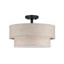 2-Tier 15" Linen Drum Fabric 3 Light Farmhouse Black Semi Flush Mount Light