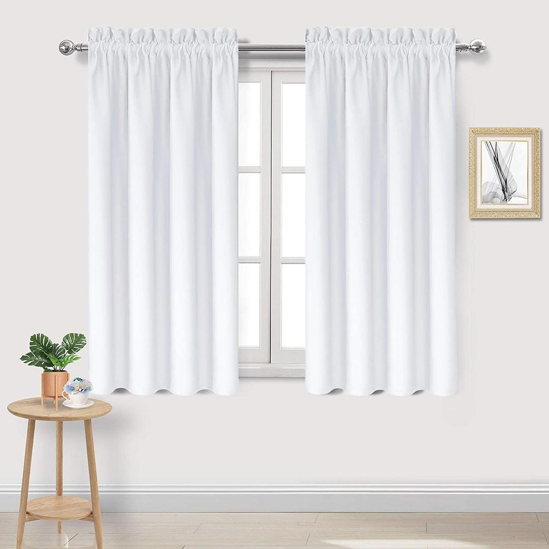 DWCN White Curtains for Living Room Thermal Insulated, 50% Light Blocking Curtains for Bedroom, Dining Room Window, W 38x L 45 Inch, Set of 2 Rod Pocket Curtain Panels