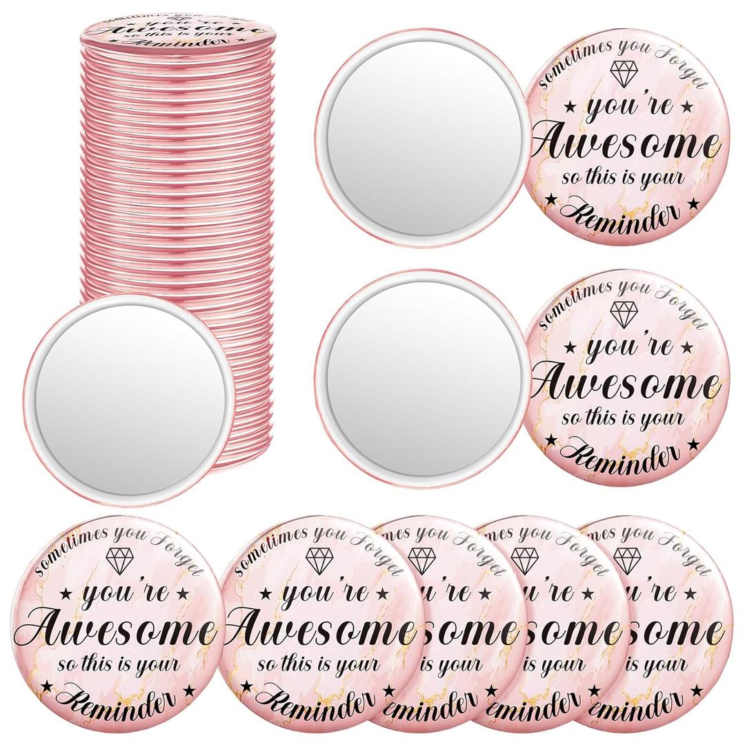 Tradder 18 Pcs Compact Mirror Bulk for Women Pink Beauty Gift Mother's Day Inspirational Quinceanera Appreciation Gifts Purse Pocket Mirror Valentine Employee Coworker Bag Stuffer Items