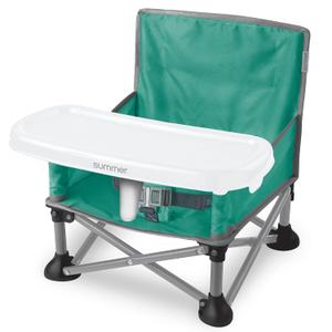 Summer by Bright Starts Pop 'N Sit Portable Booster Chair, Floor Seat, Indoor/Outdoor Use, Compact Fold, Teal, 6 Mos - 3 Yrs (Teal & Gray)