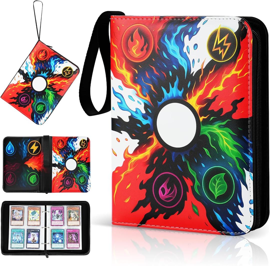 Trading Card Binder, 4-Pocket, Holds 480 Cards, 120 Pages Side-Loading Card Album, PU Leather, Acid-Free Archival Sleeves, Durable Organizer for MTG, TCG & Sports Cards, Gift for Kids, Boys and Girls (4 Dark green)
