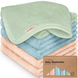6-Pack Baby Washcloths Soft Absorbent Viscose from Bamboo Washcloths for Face, Body, Baby Towels for Newborn, Kids, Toddlers, Infant, Gentle on Sensitive Skin, 10x10 Reusable Face Towels (Mellow)