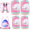 Knee Pads for Kids - ZOOBLISS Toddler Knee and Elbow Pads Set Wrist Guards for Skating Girls Aged 3-12, Kids Protective Gear for Roller Skates Skateboard Bike Scooter, Included Drawstring Bag(Rainbow) (Medium, Starry Pink)