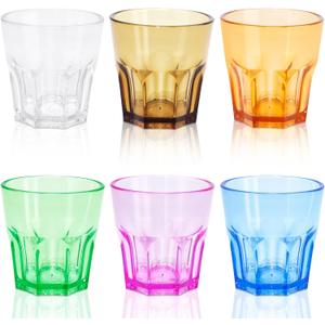 Plastic Drinking Glasses Set of 6, Unbreakable Coloured Water Tumbler, Acrylic Plastic Cups, Reusable Kids Drinking Cups for Children Kitchen Picnic Party Juice Whiskey Wine (6pc-6color-160ml/5.4oz)