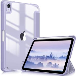 Fintie Hybrid Slim Case for iPad Mini 7 (A17 Pro, 7th Generation) 2024 / iPad Mini 6 (6th Gen) 8.3 Inch, [Built-in Pencil Holder] Shockproof Cover Clear Transparent Back Shell, Lilac Purple
