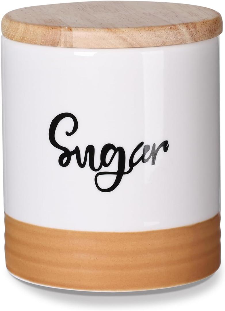 LEETOYI Ceramic Food Storage Containers with Lid, 31oz Farmhouse Kitchen Decor, Countertop Food Storage Caddy Organizer 4.5 Inch (Labeled Sugar)
