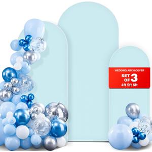 XPCARE Set of 3 Wedding Arch Cover (4FT/5FT/6FT), Blue Spandex Fitted Arch Cover Double Sided Arch Backdrop Stands Cover for Birthday Party Baby Shower Wedding Decoration