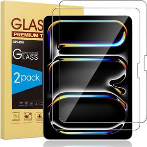 SPARIN Screen Protector for iPad Pro 13 inch M5/M4(8th/7th Generation,2025/2024), 2 Pack HD Clear 9H Tempered Glass Film with Face ID & Apple Pencil Pro Compatible, High Sensitivity Case Friendly