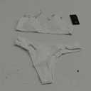 SherryDC Women's Solid Scoop Neck Push Up Padded Brazilian Thong Bikini Swimsuit Bathing Suit (Medium, White)