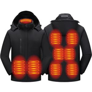 Mens Heated Jackets Detachable Hood, Washable Lightweight Zip Winter Jackets Coat, 3 Heating Levels & 9 Heating Zones (Medium, Black)