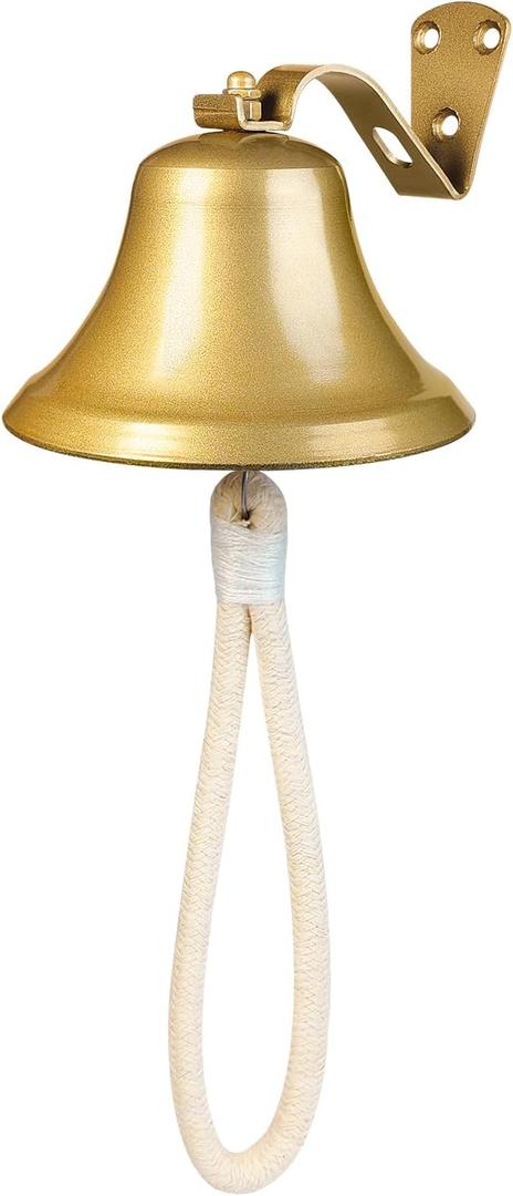 Hanging Bell Dinner Bell Outdoor Bell Bracket Mount Wall Bell Indoor Rope Bell Ship/Boat/Nautical/Door/School/Reception/Home/Church Bell(Gold)