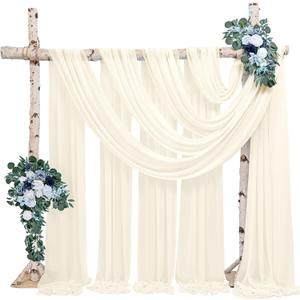 4 Panels Wedding Arch Draping Fabric, 28" x 20Ft Ivory Drapes, Decor for Backdrop Ceremony Party Ceiling