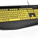SABLUTE Large Print Computer Keyboards, Wired USB High Contrast with Wrist Rest, Phone Holder Oversized Print Letters Easy to Read for Visually Impaired Vision Individuals (Yellow+Black)