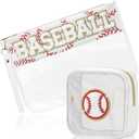 BuyCard 2 Pcs Baseball Gifts Cosmetic Makeup Bag with Chenille Letter Patch, Clear Pouch PVC Organizer Purse, Waterproof Travel Bag, Portable Toiletry Storage Bag for Her Girls Friends Women