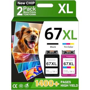 TOKYOINK 67XL Ink Cartridges Compatible for HP67 HP Ink 67 Black/Color Combo Pack for DeskJet 2855e 2827e 2800e 4255e 2755e 2700e 2852e 2700 4155e 2734e 4227e Envy 6000 6055e 6400 Printer