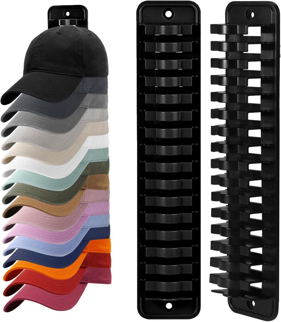 Hat Organizer for Baseball Caps, 1 Pack Hat Rack Adhesive Hat Hooks for Wall Hold Up to 16 hats, 10.3 * 2.1 inch Hat Storage Display Hat Hanger Holder for Door Closet, Patent Pending (black)