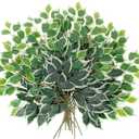 12PCS Ficus Leaves Artificial Branches 24" Faux Ficus Greenery Tree Branches Fake Ficus Leaves Sprays for Tree DIY Arch Wedding Wall Decor - Green & White