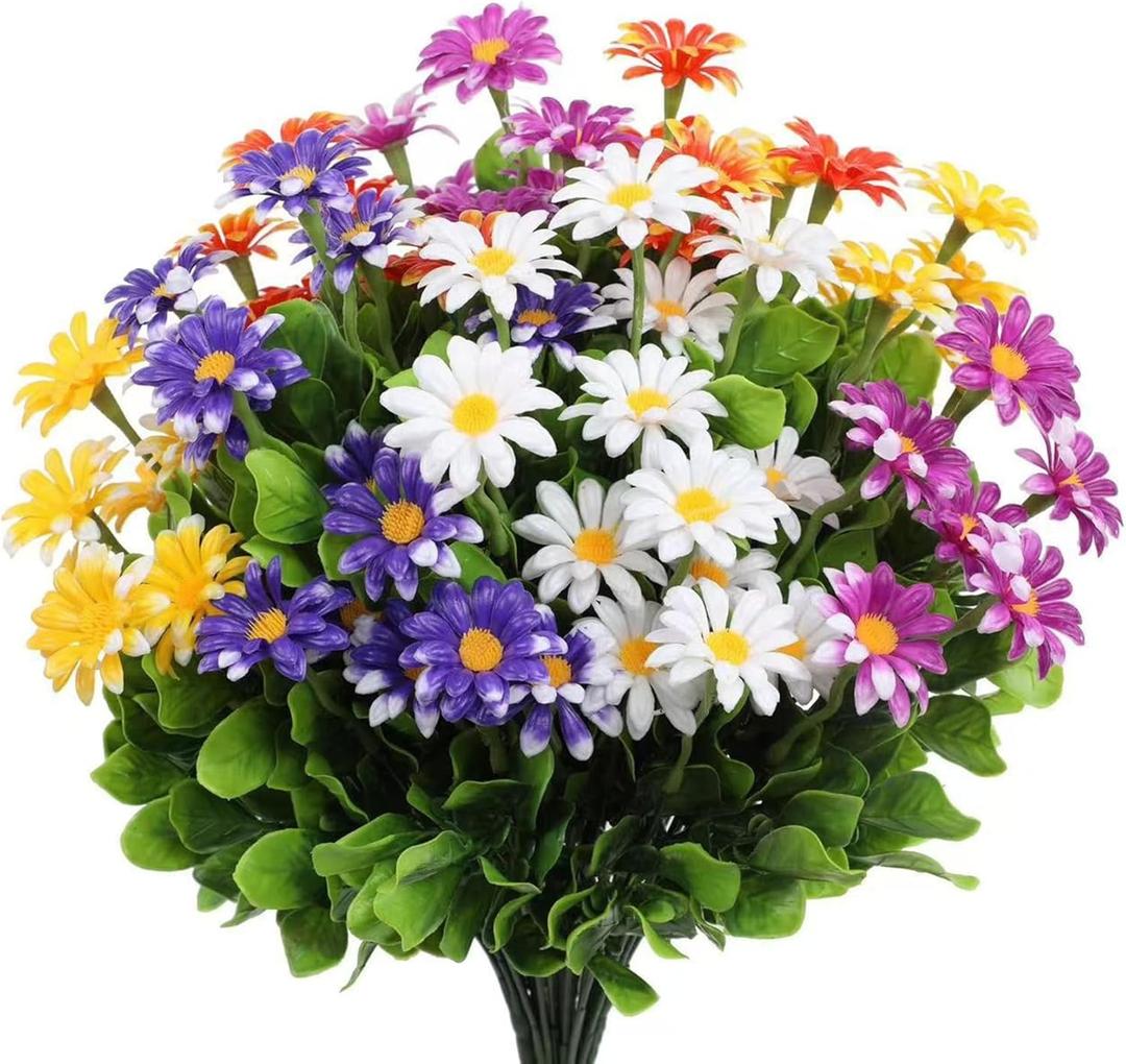 10 Bunches Outdoor/Indoor Artificial Flowers,Plastic Flower,Daisy Imitation Flower Bouquets,Uv-Resistant Artificial Flower Shrubs for Wedding,Garden,Home,Porch,Planter,Front Door,Patio,Balcony Decor