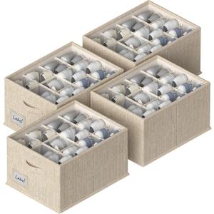 FHSQX 4 Pack Shoe Organizer for Closet, Foldable Shoe Organizer, Fits up to 48 Pairs, Storage Containers With Bottom Support for Shoes (Beige, (16.5 * 12.6 * 9.5) x4)