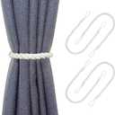 Curtain Tiebacks Ropes, 4pcs Decorative Handmade Tie Backs Curtain Holdbacks Holders Cord for Window Sheer Drapes Indoor Outdoor, Ivory White