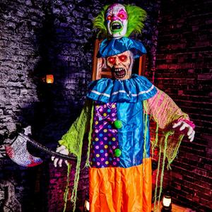 Halloween Animatronics 6ft Clown, Animated 72Inch Scary Talking Double Head Decoration with Sound Activated, Creepy Voice, Spooky Move, Light Up Eyes, Haunted Horror Prop for Indoor, Outdoor, Yard