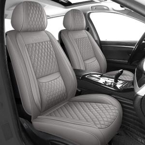 Front Car Seat Covers for SUV,2PCS,3D Design with Lumbar Support Waterproof Nappa Leather Automotive Seat Covers&Accessories for SUV Truck Sedan, Style2 Gray